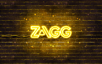 Zagg yellow logo, , yellow brickwall, Zagg logo, brands, Zagg neon logo, Zagg HD wallpaper