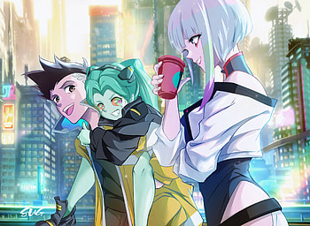 Lucy, David & Rebecca, David (Cyberpunk: Edgerunners), Lucy (Cyberpunk: Edgerunners), Rebecca (Cyberpunk: Edgerunners), Anime, Cyberpunk: Edgerunners HD wallpaper