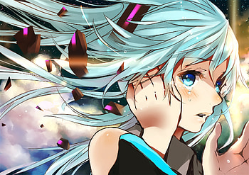miku's tears, miku, blue eyes, anime, pretty, light, tears, blush, rocks HD wallpaper