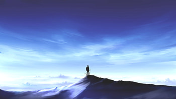 Anime Original Standing On Mountain Top, anime, mountain, artist, artwork, digital-art HD wallpaper