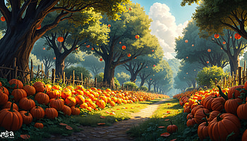 Charming Pumpkin Patch - Ultra, pumpkin patch, tree-lined HD wallpaper