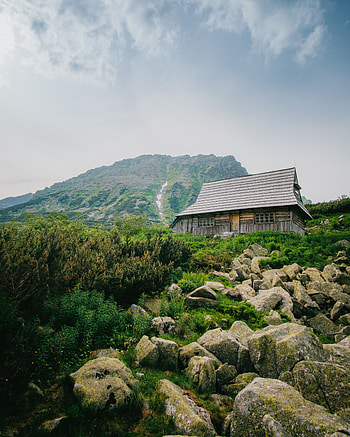 Nature, Stones, Mountains, House, Slope HD phone wallpaper