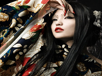 Asian girl, red lips, asian, eyes, colors, girl, beautiful, dress, woman, make up HD wallpaper