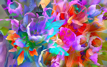 Flowers, blue, art, orange, summer, purple, painting, pictura, flower, red, texture HD wallpaper