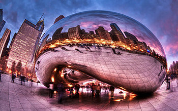 Cities, People, Clouds, Chicago, Fish Eye, Millennium Park HD wallpaper