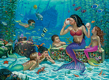 The Story Teller, mermaid, digital, art, childs, underwater, fish HD wallpaper