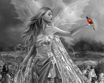 Black&white Fantasy, fairy, white, black, coulours, fantasy, girl HD wallpaper