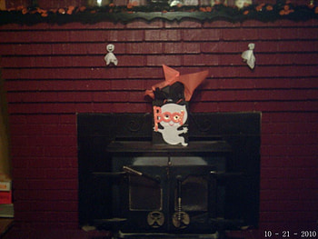 Boo by the fireplace, halloween, ghost, boo, decorations, fireplace HD wallpaper