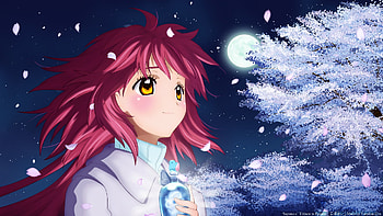 Sayonara, sexy, hot, cute, red hair, beautiful, beauty, anime girl, snowfall, snow, trees, blushing, blush HD wallpaper