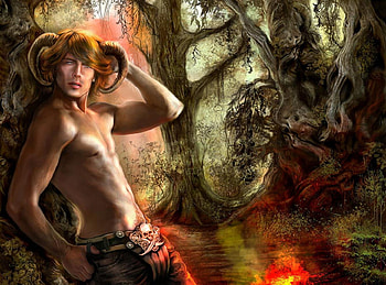 Man with a horn, fantasy, man, magical, horn, forests HD wallpaper