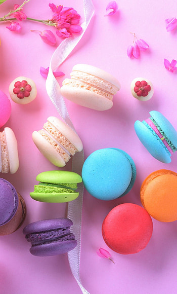 Macaron assortment, Assorted flavors, Delightful French pastries, Elegant dessert display HD phone wallpaper
