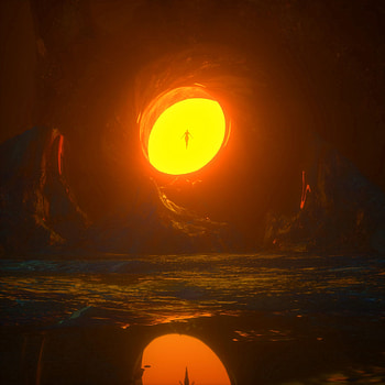 Water, Art, Silhouette, Glow, Cave HD phone wallpaper