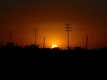 Nature, Sunset, Horizon, Outlines, Wires, Wire HD wallpaper