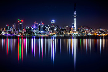 Cities, Shore, Bank, New Zealand, Skyscrapers, Illumination, Panorama, Lighting, Buildings HD wallpaper