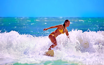 Bikini, Sports, Surfing, Horizon, Splash, Wave HD wallpaper