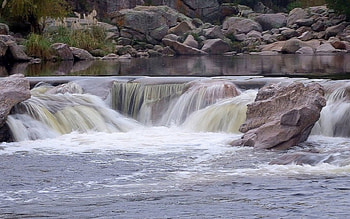 01, rapids, waterfall, grass, rocks HD wallpaper