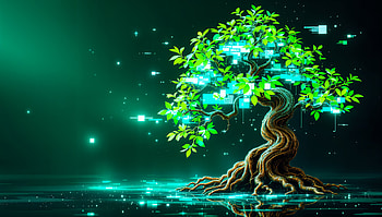 Digital Harmony: A Bonsai Tree in, Bonsai Tree, tree, Digital Art, glow, leaf HD wallpaper