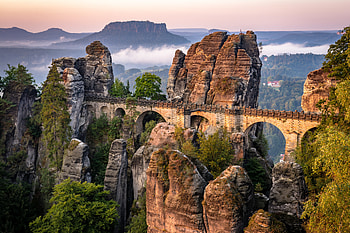 Bridge, nature, rocks, mountain HD wallpaper