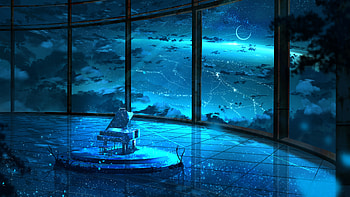 Anime Moon Sky Window HD wallpaper