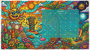 July 2026 Calendar — Vibrant Psychedelic Tropical, July 2026 Calendar HD wallpaper