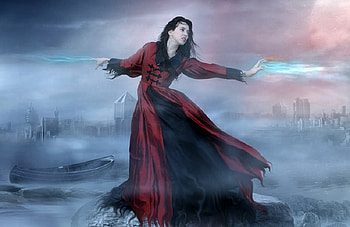 Red Destruction, girl, fantasy, energy, red HD wallpaper