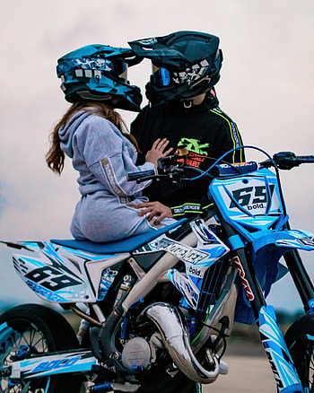 motorbike and girl 2, love, motorcycle, sky, blue, ktm HD phone wallpaper