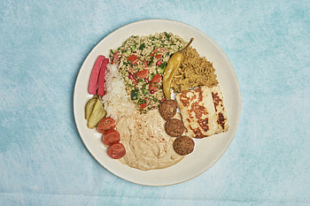 Falafel halloumi plate, Mediterranean flavors, Middle Eastern cuisine, Satisfying meal HD wallpaper