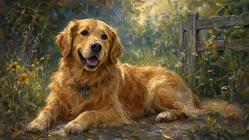Golden Guardian: Sunlit Garden —, Golden Retriever, Dog, Pet HD wallpaper
