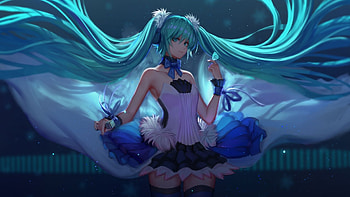 Hatsune Miku music, Blue long hair HD wallpaper