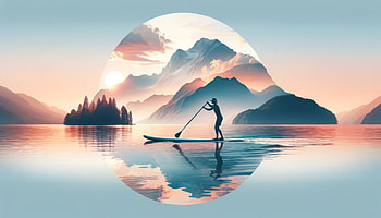 Serenity Paddle Boarding - Mountain Lake Sunset Background, paddle board, mountain, water reflection HD wallpaper