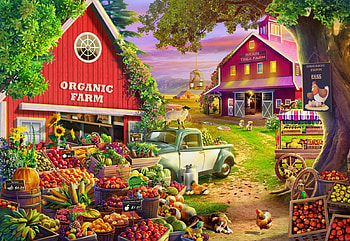 Organic Farm, sheep, house, vegetables, car, dogs, fruits, barn, poultry, artwork, digital HD wallpaper
