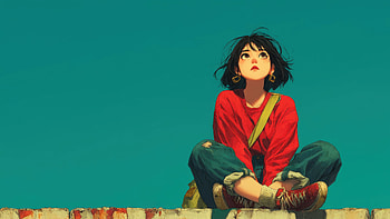 Classic Anime Girl In Red Cardigan, anime-girl, artist, artwork, art, digital-art, ai HD wallpaper