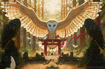 Forest guardian, wings, fantasy, guardian, bird, art, christina kraus, owl, forest, pasari HD wallpaper