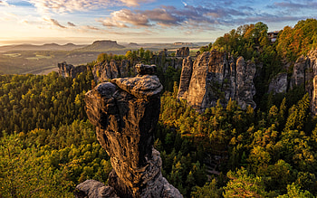 Bastei, summer, german landmarks, sunset, beautiful nature, rock formation, Saxon Switzerland, Germany, Europe HD wallpaper