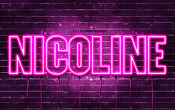 Happy Birtay Nicoline, , pink neon lights, Nicoline name, creative, Nicoline Happy Birtay, Nicoline Birtay, popular french female names, with Nicoline name, Nicoline HD wallpaper