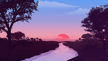 Landscape, Rivers, Sunset, Art HD wallpaper