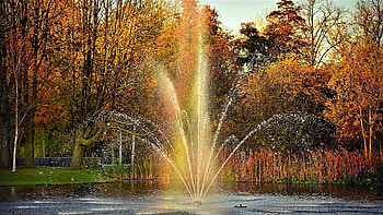 Park fountain, autumn, sky, fountain, park HD wallpaper