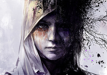 Black-white face, fantasy, woman, art HD wallpaper