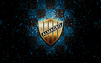 Almagro CF, glitter logo, Primera Nacional, blue black checkered background, soccer, argentinian football club, Club Almagro logo, mosaic art, Club Almagro, football, Club Almagro FC HD wallpaper