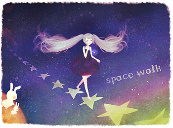 Hatsune Miku, cute, stars, vocaloid, dress, beauty, miku, vocaloids, moon, hatsune, thighhighs, rabbit, twintail, beautiful, star, anime, blushing HD wallpaper