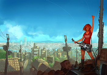 Anime, cute, sky, orange, city HD wallpaper