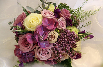 Flowers, Roses, Lilac, Drops, Greens, Bouquet, Freshness, Composition HD wallpaper