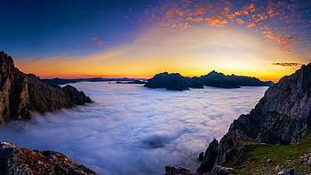 Picos de Europa, Spain, fog, colors, mountains, rocks, sunset HD wallpaper
