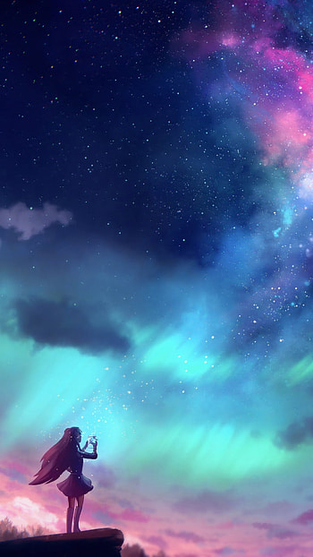 Aurora Muse — Starbound Silhouette, aurora borealis, sky, fantasy, woman HD phone wallpaper