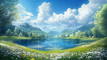 Spring Serenity: Illustrated Landscape Bliss, spring, landscape HD wallpaper