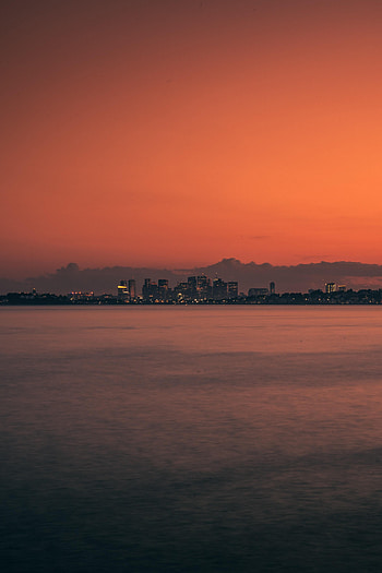Cities, Sunset, Sea, City, Building, Horizon HD phone wallpaper