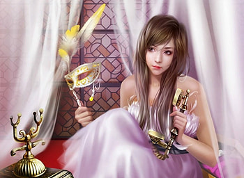 Girl, pink, mask, fantasy, emily g, negshin, luminos HD wallpaper