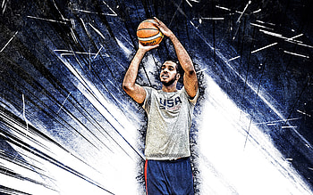 LaMarcus Aldridge, grunge art, USA Basketball Mens National Team, basketball, US mens national basketball team, blue abstract rays, LaMarcus Aldridge HD wallpaper