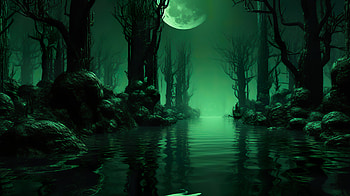 Green Scary Swamp Landscape, swamp, fantasy, landscape, fantasy landscape HD wallpaper
