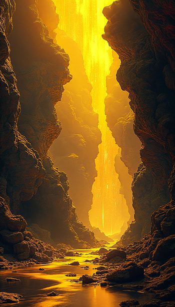 Golden Canyon Glow: A Stunning , canyon, waterfall, landscape, nature, light HD phone wallpaper